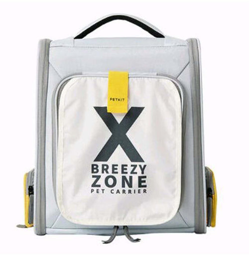Транспортна раница PETKIT Breezy xZone в сиво-бяло с жълти акценти, изглед отпред