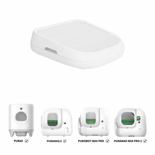 Бяла рампа PETKIT с решетъчна повърхност и четирите съвместими тоалетни Pura X, Pura Max, Purobot Max Pro и Max Pro 2
