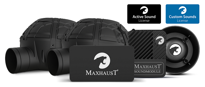 Комплект Maxhaust XXL: два Deep Speaker, High Speaker, Bridge, звуков модул и двата лиценза