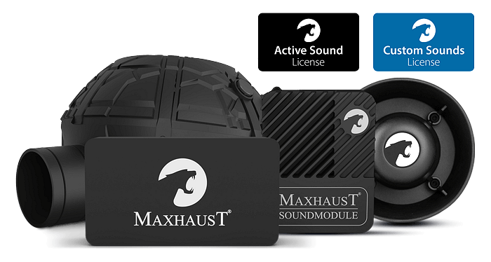 Комплект Maxhaust: Deep Speaker, High Speaker, Bridge, звуков модул и двата лиценза
