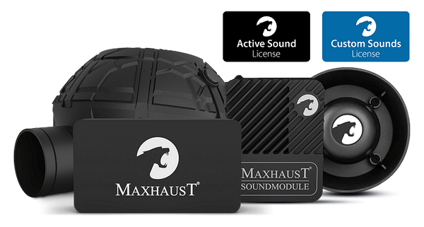 Комплект Maxhaust: Deep Speaker, High Speaker, Bridge, звуков модул и двата лиценза