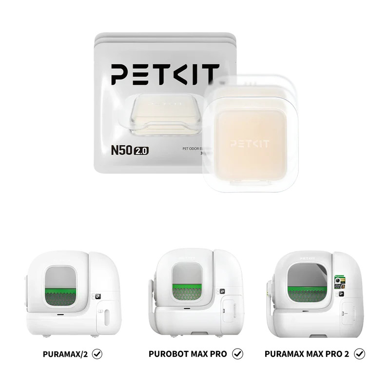 Опаковка PETKIT N50 2.0 с кремава гелова касетка и съвместимите самопочистващи се тоалетни