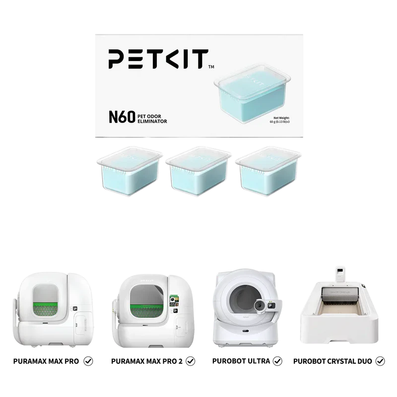 Кутия PETKIT N60 с три светлосини касетки и съвместимите Purobot Max Pro, Max Pro 2, ULTRA и Crystal Duo