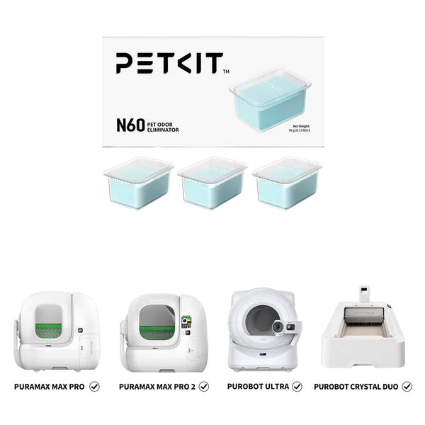 Кутия PETKIT N60 с три светлосини касетки и съвместимите Purobot Max Pro, Max Pro 2, ULTRA и Crystal Duo