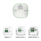 Подложка за барабан със зелен кант и трите съвместими тоалетни Pura Max 2, Purobot Max Pro и Max Pro 2
