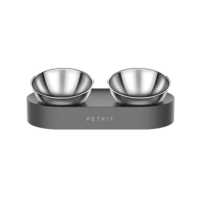 PETKIT Fresh Nano Metal — две купи от неръждаема стомана върху тъмносива основа