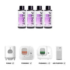 Четири бутилки PETKIT Air Purifying Refill по 50 мл, със знаци за съвместимост с Pura X, Pura Max, Pura Max 2 и пречиствателя