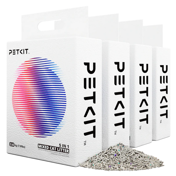Четири кутии PETKIT 5 в 1 Mixed Cat Litter по 3,6 кг