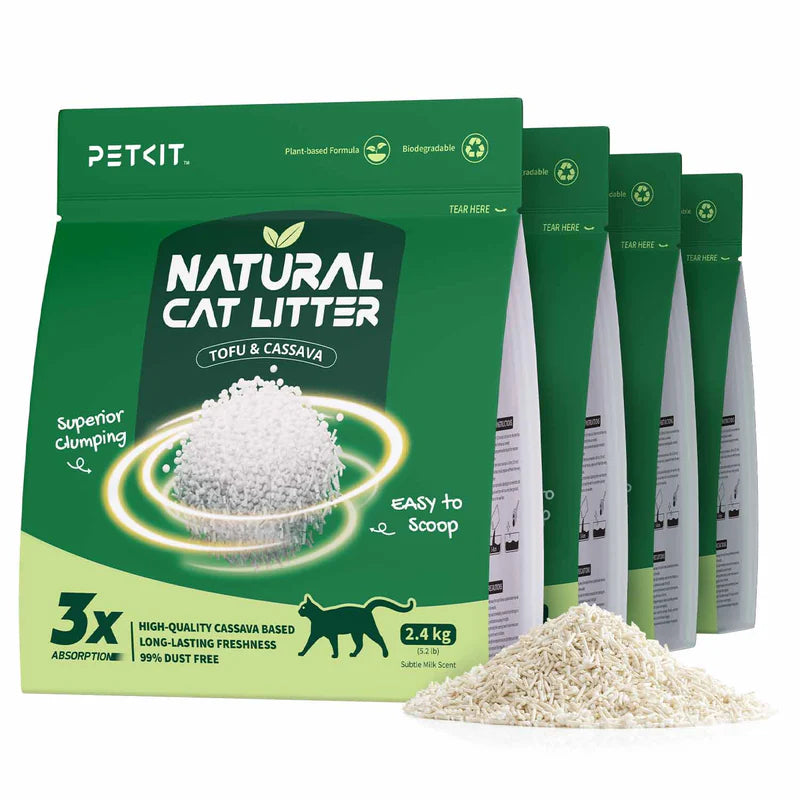 Четири пакета PETKIT Natural Cat Litter от тофу и маниока по 2,4 кг