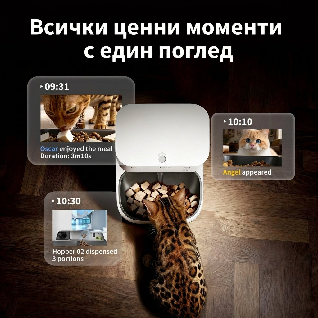 Хронология в приложението — кой е ял, колко време и кой контейнер е дозирал