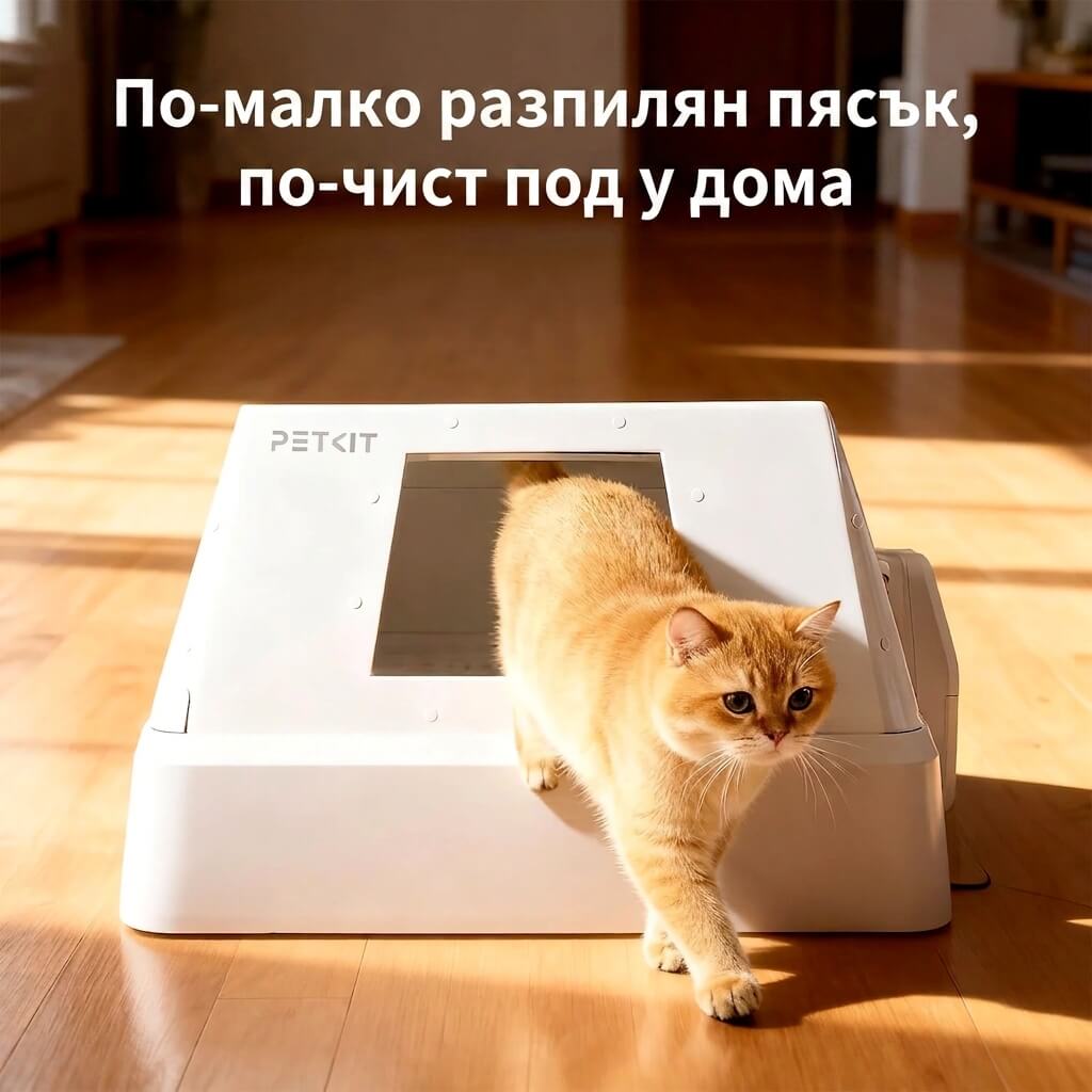 Котка излиза през предния вход — по-малко разпиляна постелка по пода