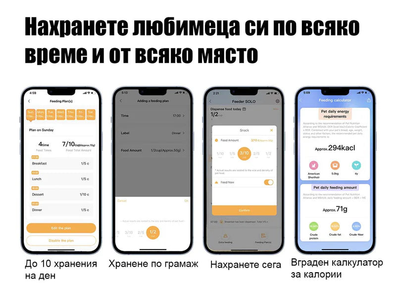 Приложението PETKIT – до 10 хранения на ден, дозиране по грамаж и калкулатор за калории