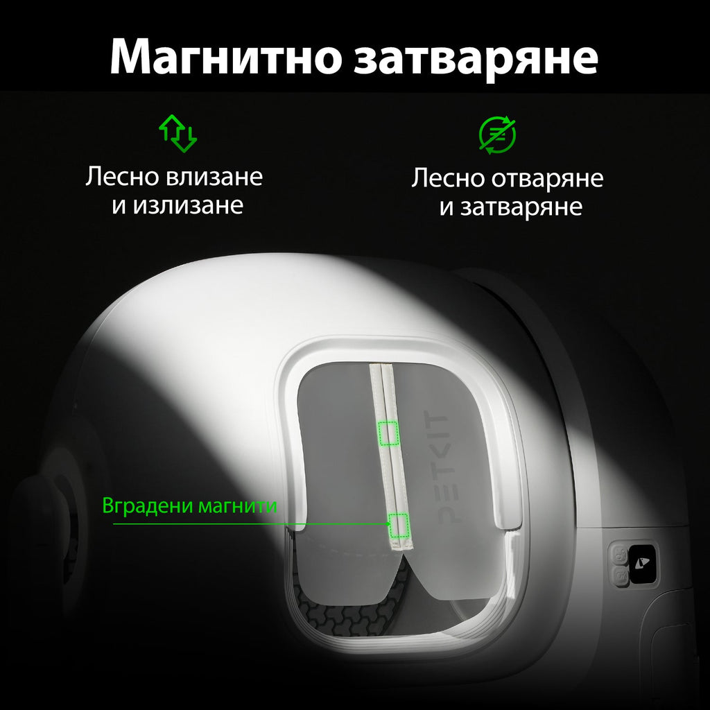 Вградените магнити в двете крила на завесата, показани на тъмен фон