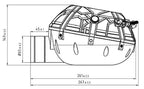 Чертеж на Deep Speaker отстрани с размери 267 мм дължина и изход Ø65 мм