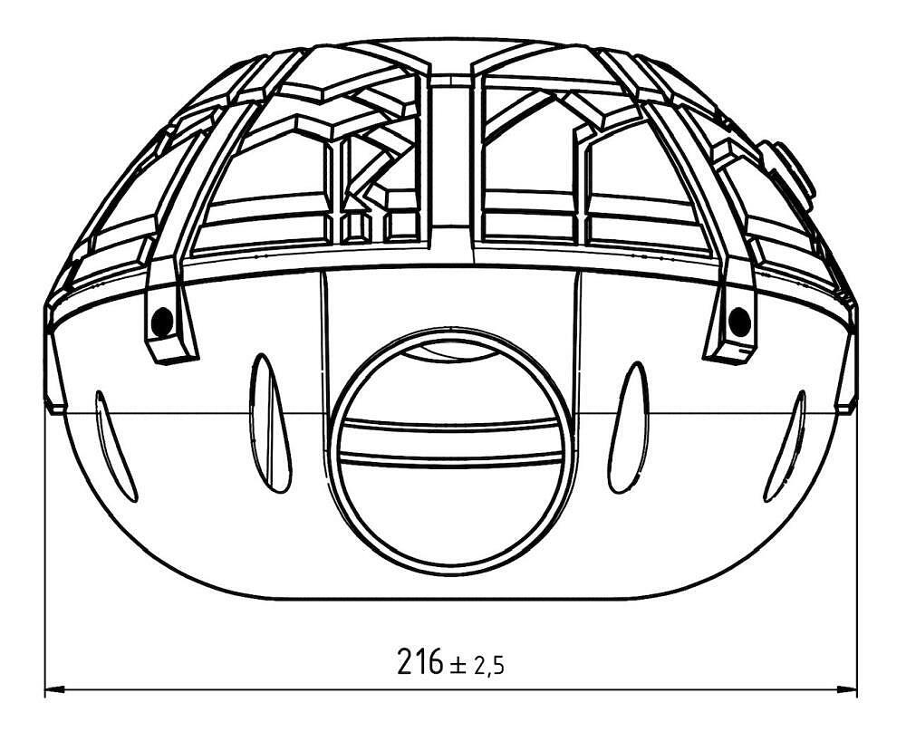 Чертеж на Deep Speaker отгоре с диаметър 216 мм